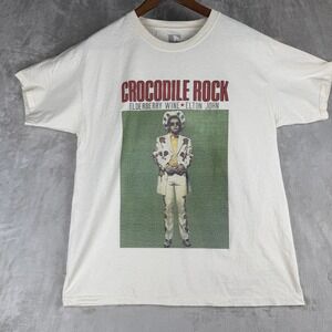 Elton John Crocodile Rock Elderberry Wine Graphic T-Shirt Mens Large cream
